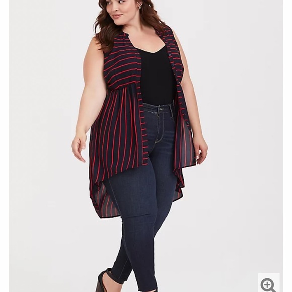Torrid Lexie Blue & Red Stripe Georgette Tunic Tank High Size 2 - Picture 15 of 15